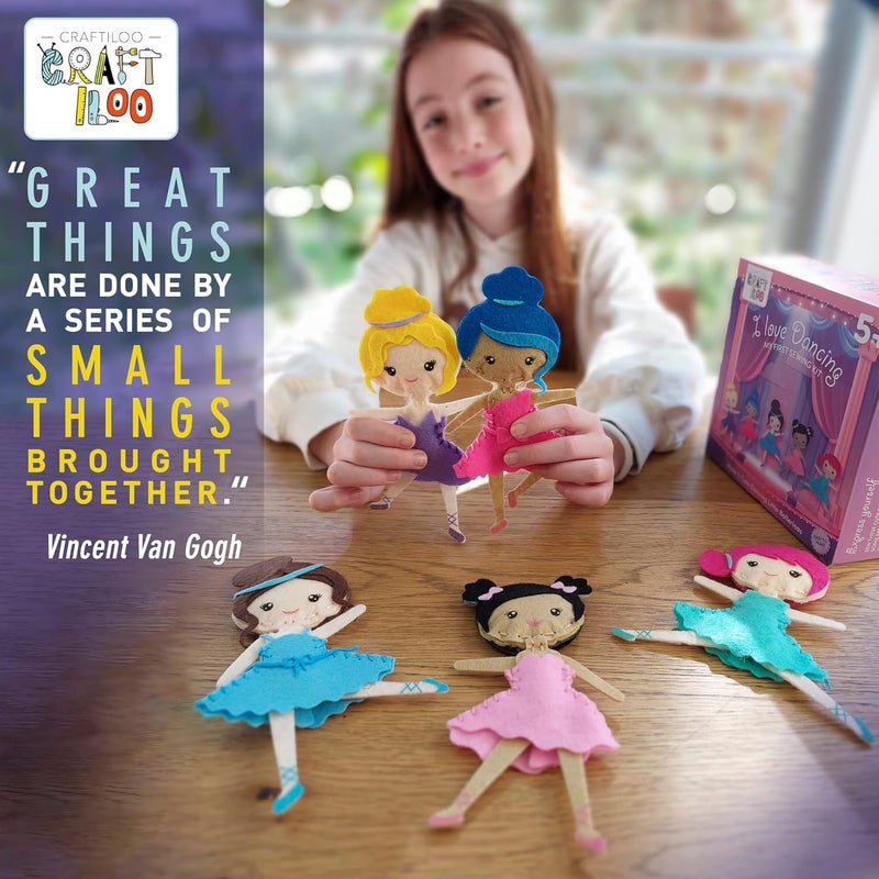 CRAFTILOO Ballerina Dancers Sewing Kit for Kids, Fun and Educational Craft Set for Boys and Girls Age 5-12, Sew Your Own Felt Ballerina Craft Kit for Beginners (Ballerina Kit) - Image 2